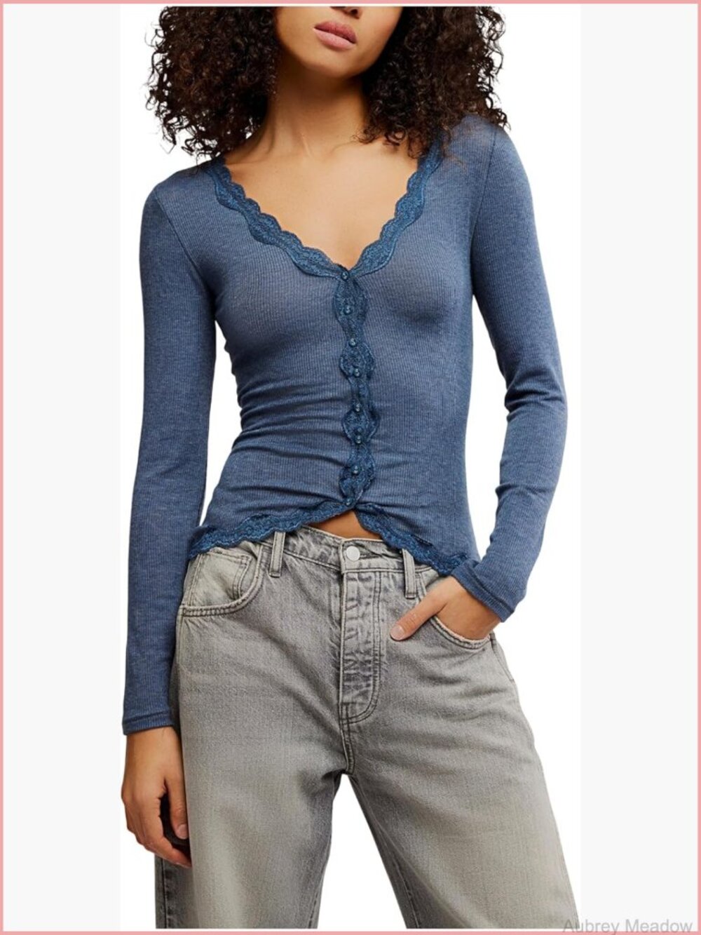 Cozy Semi-Cropped Ribbed Cardigan with Lace Trim
